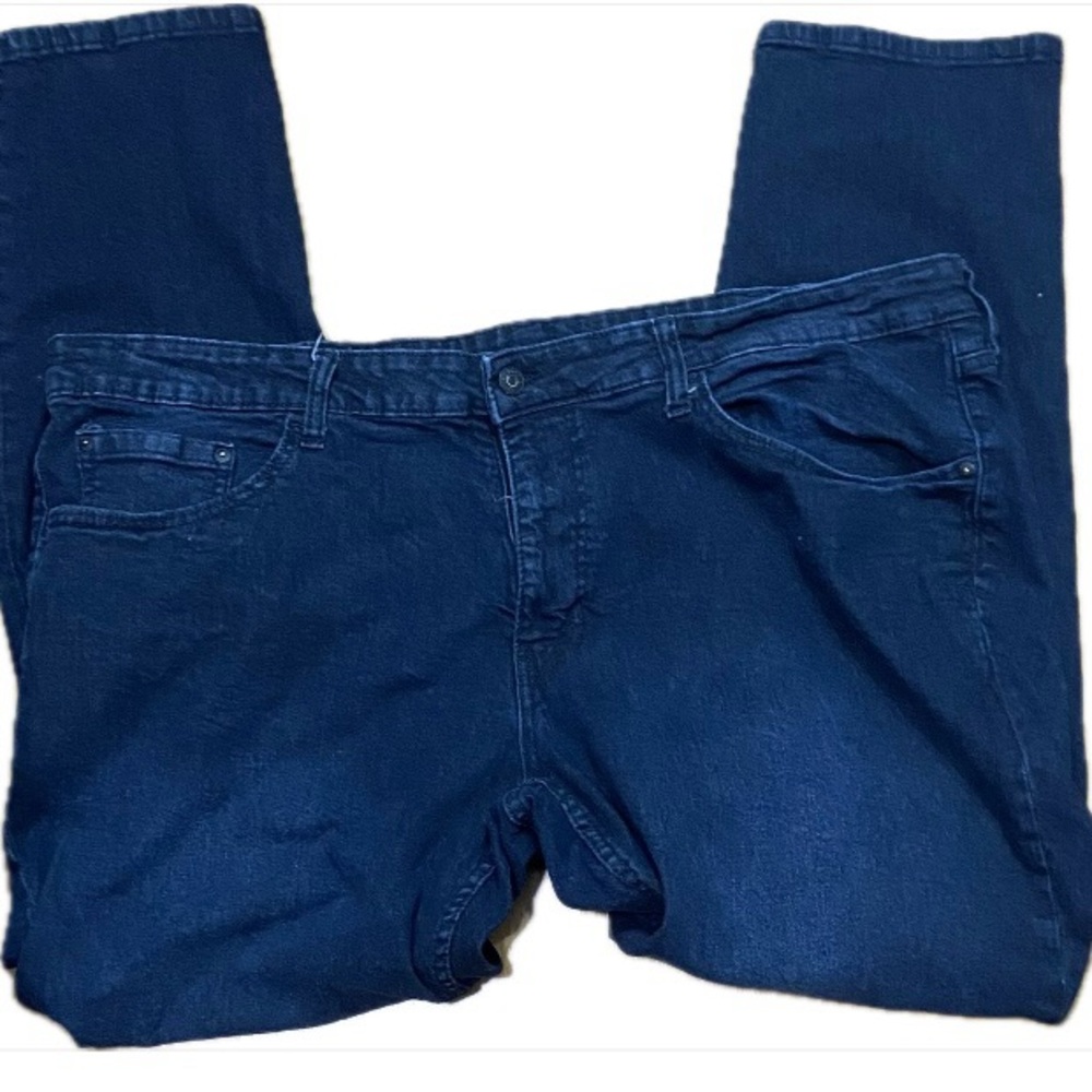- Izod Relaxed Fit dark denim jeans.42x30